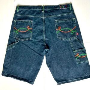 BKLYN Xpress 70 Y2K Hip Hop Baggy Long Denim Shorts 42 90s Skater Str…
